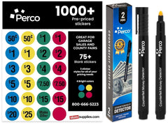 Perco Garage Sale Price Stickers with Counterfeit Money Detector Pens Kit