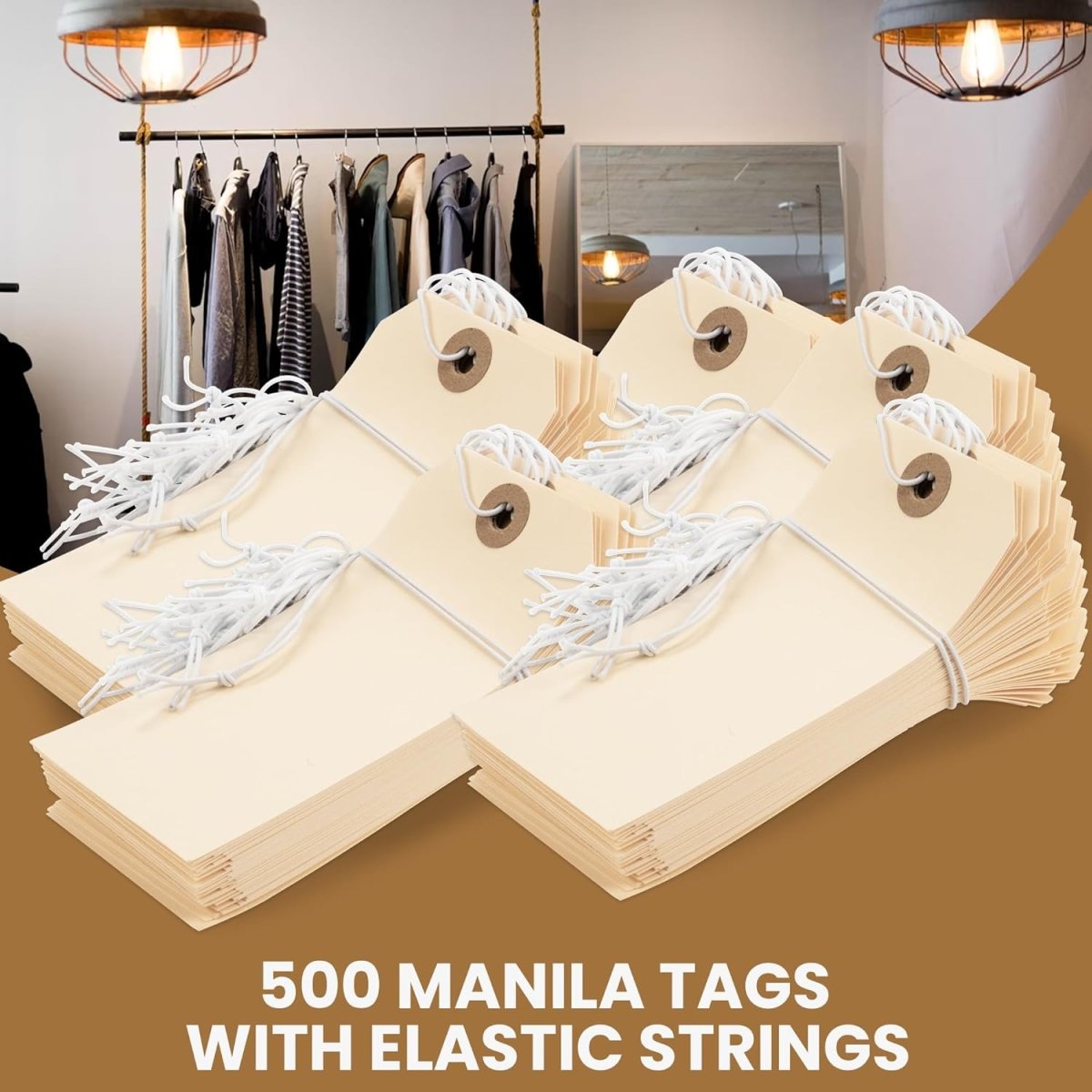 Perco Manila Shipping Tags - Compatible with compatible_with_product_page | Color: 100 pack | Quantity: 5 | Adhesive: global.AdhesiveType | SKU: PL-MT5-WithElastic-100 | - shop_