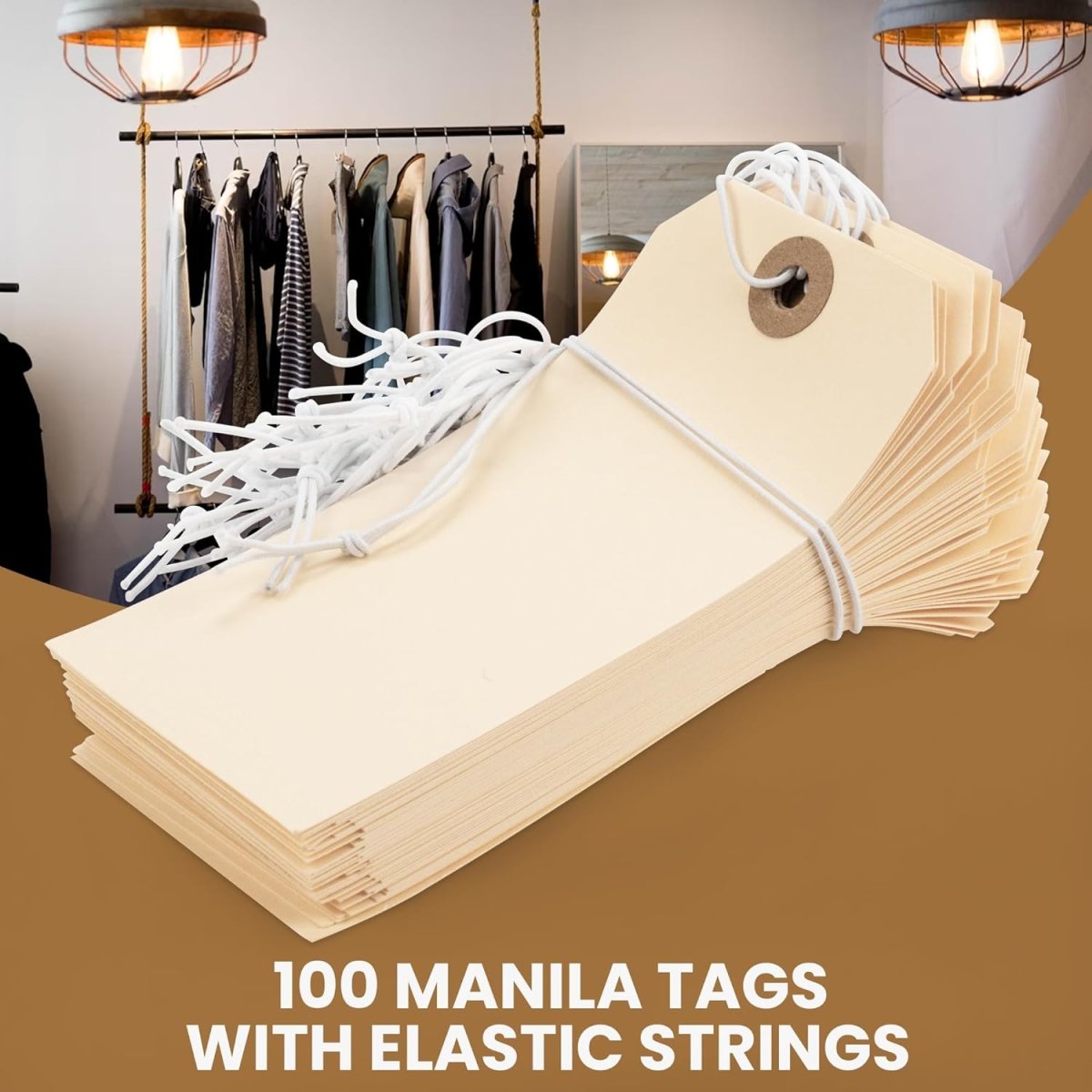 Perco Manila Shipping Tags - Compatible with compatible_with_product_page | Color: 100 pack | Quantity: 5 | Adhesive: global.AdhesiveType | SKU: PL-MT5-WithElastic-100 | - shop_