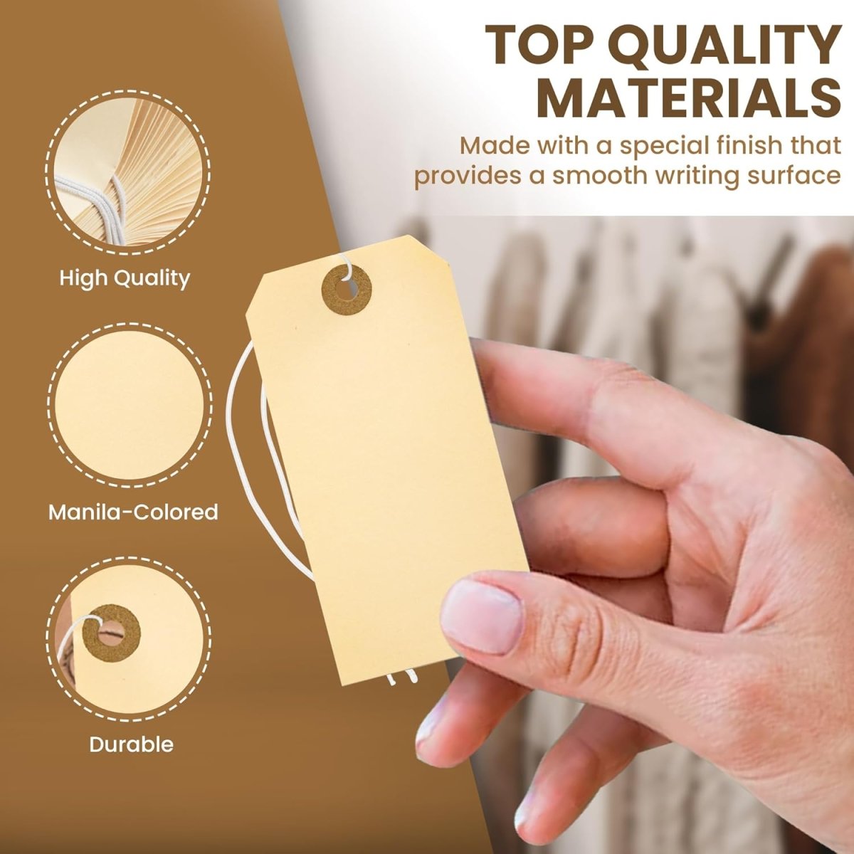 Perco Manila Shipping Tags - Compatible with compatible_with_product_page | Color: 100 pack | Quantity: 5 | Adhesive: global.AdhesiveType | SKU: PL-MT5-WithElastic-100 | - shop_