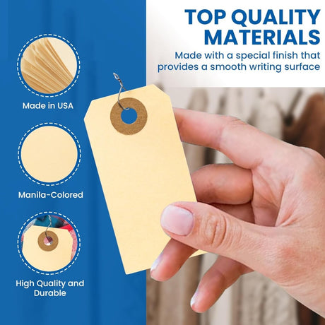 Perco Manila Shipping Tags 5 4 3/4" x 2 3/8" (12 x 6 cm) with Metal Wire - Store Supplies