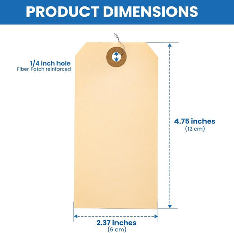 Perco Manila Shipping Tags 5 4 3/4" x 2 3/8" (12 x 6 cm) with Metal Wire - Store Supplies