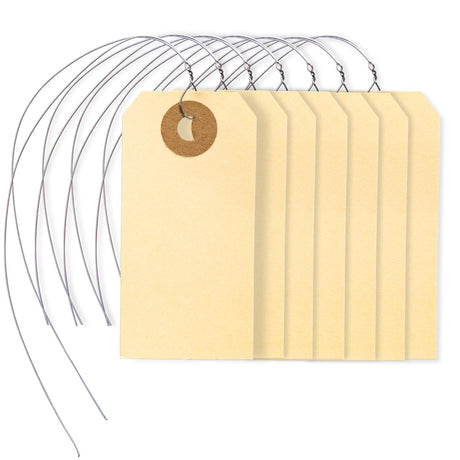 Perco Manila Shipping Tags 5 4 3/4" x 2 3/8" (12 x 6 cm) with Metal Wire - Store Supplies
