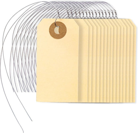 Perco Manila Shipping Tags 5 4 3/4" x 2 3/8" (12 x 6 cm) with Metal Wire - Store Supplies