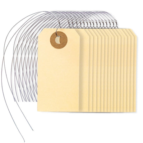 Perco Manila Shipping Tags 5 4 3/4" x 2 3/8" (12 x 6 cm) with Metal Wire - Store Supplies