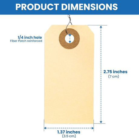Perco Manila Shipping Tags 5 4 3/4" x 2 3/8" (12 x 6 cm) with Metal Wire - Store Supplies