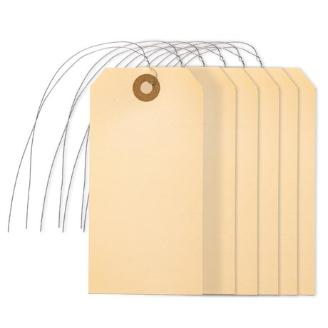 Perco Manila Shipping Tags 5 4 3/4" x 2 3/8" (12 x 6 cm) with Metal Wire - Store Supplies