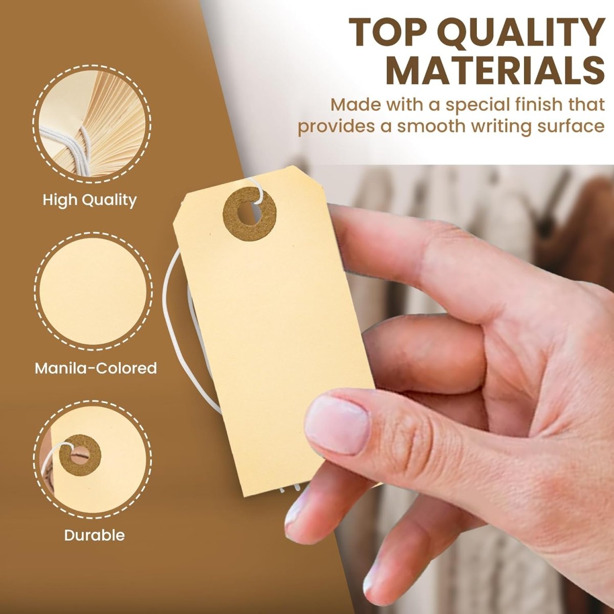 Perco Manila Shipping Tags - Compatible with compatible_with_product_page | Color: 100 pack | Quantity: 1 | Adhesive: global.AdhesiveType | SKU: PL-MT1-WithElastic-100 | - shop_