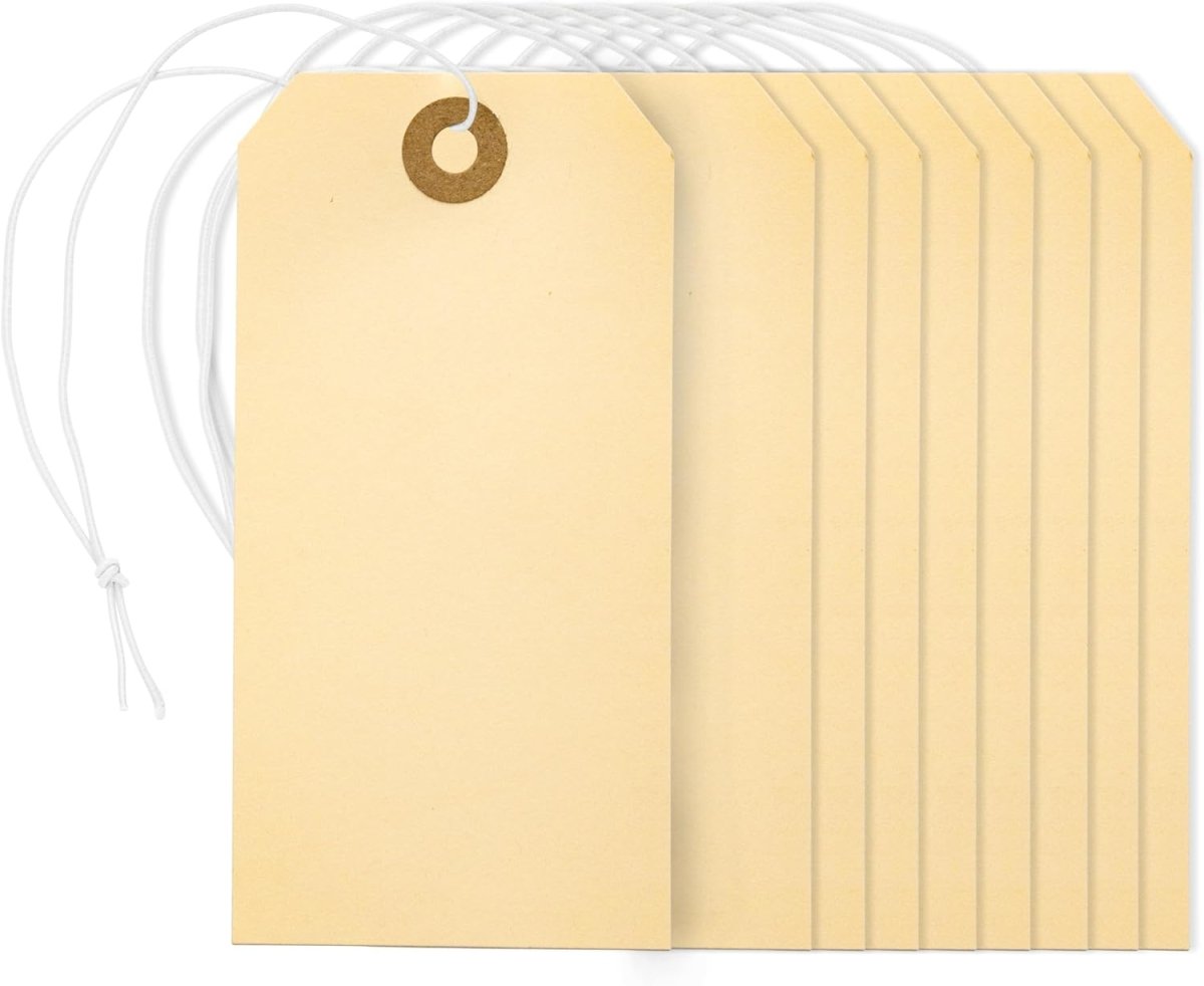 Perco Manila Shipping Tags - Compatible with compatible_with_product_page | Color: 100 pack | Quantity: 5 | Adhesive: global.AdhesiveType | SKU: PL-MT5-WithElastic-100 | - shop_