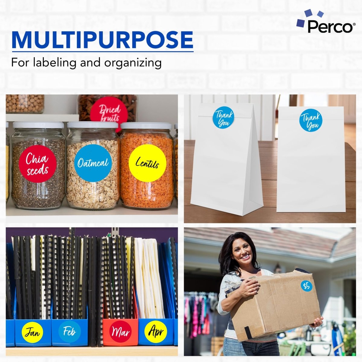 Perco Perforated Circle Dot Sticker Labels — Pack of Multicolored Rolls — with Permanent Adhesive for Calendars, Color Coding, Crafting, Garage Sales, Organizing, Displays, and More — Made in USA - 3 Inch 3 Rolls