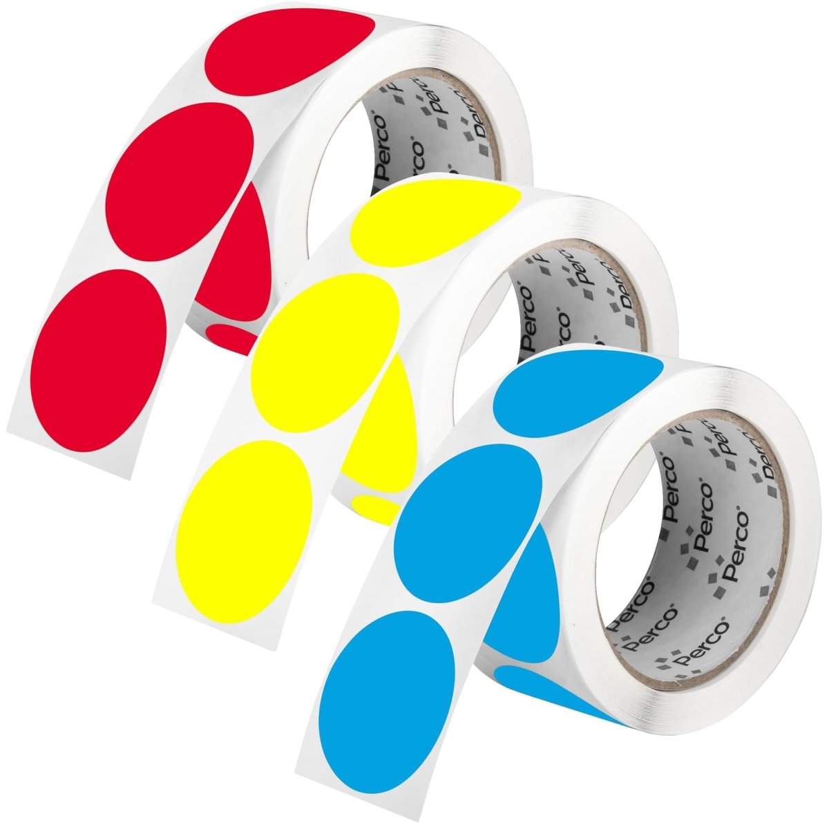 Perco Perforated Circle Dot Sticker Labels — Pack of Multicolored Rolls — with Permanent Adhesive for Calendars, Color Coding, Crafting, Garage Sales, Organizing, Displays, and More — Made in USA - 2 Inch 3 Rolls