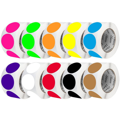 Perco Perforated Circle Dot Sticker Labels — Pack of Multicolored Rolls — with Permanent Adhesive for Calendars, Color Coding, Crafting, Garage Sales, Organizing, Displays, and More — Made in USA - 3 Inch 10 Rolls