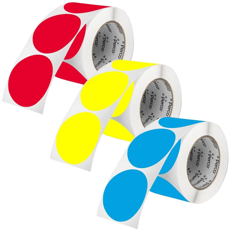 Perco Perforated Circle Dot Sticker Labels — Pack of Multicolored Rolls — with Permanent Adhesive for Calendars, Color Coding, Crafting, Garage Sales, Organizing, Displays, and More — Made in USA - 3 Inch 3 Rolls