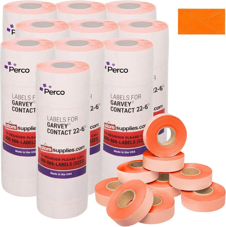 Perco Price Labels for Garvey 22 - 6 / 22 - 7 / 22 - 8 - Fluorescent Red 10 Sleeves / 90 Rolls / 110000 Blank Pricing Labels