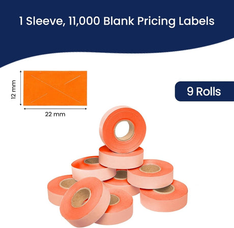 Perco Price Labels for Garvey 22 - 6 / 22 - 7 / 22 - 8 - Fluorescent Red 1 Sleeve / 9 Rolls / 11000 Blank Pricing Labels