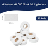 Perco Price Labels for Garvey 22-6 / 22-7 / 22-8 - White 4 Sleeves / 36 Rolls / 44000 Blank Pricing Labels