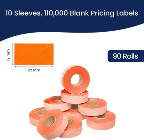 Perco Price Labels for Garvey 22 - 6 / 22 - 7 / 22 - 8 - Fluorescent Red 10 Sleeves / 90 Rolls / 110000 Blank Pricing Labels