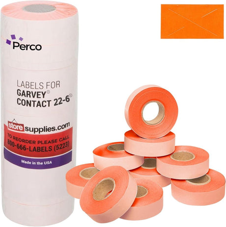 Perco Price Labels for Garvey 22 - 6 / 22 - 7 / 22 - 8 - Fluorescent Red 1 Sleeve / 9 Rolls / 11000 Blank Pricing Labels