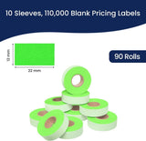Perco Price Labels for Garvey 22-6 / 22-7 / 22-8 - Fluorescent Green 10 Sleeves / 90 Rolls / 110000 Blank Pricing Labels