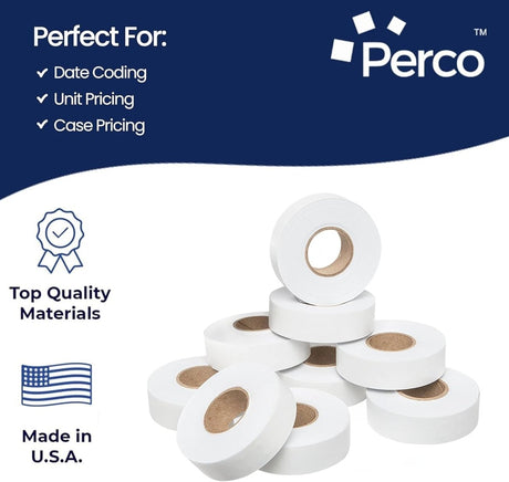 Perco Price Labels for Garvey 22 - 6 / 22 - 7 / 22 - 8 - White 1 Sleeve / 9 Rolls / 11000 Blank Pricing Labels