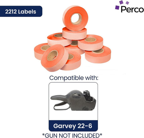 Perco Price Labels for Garvey 22 - 6 / 22 - 7 / 22 - 8 - Fluorescent Red 10 Sleeves / 90 Rolls / 110000 Blank Pricing Labels