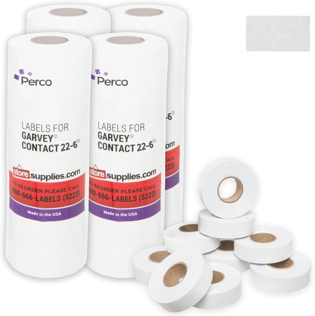 Perco Price Labels for Garvey 22-6 / 22-7 / 22-8 - White 4 Sleeves / 36 Rolls / 44000 Blank Pricing Labels