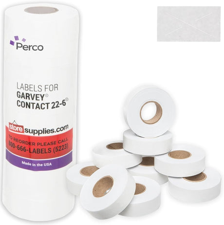 Perco Price Labels for Garvey 22 - 6 / 22 - 7 / 22 - 8 - White 1 Sleeve / 9 Rolls / 11000 Blank Pricing Labels