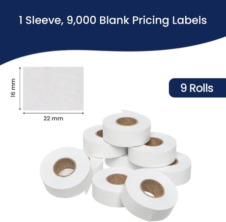 Perco Price Labels for Garvey 22 - 66 - White 1 Sleeve / 9 Rolls / 9000 Blank Pricing Labels