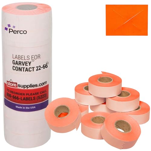 Perco Price Labels for Garvey 22 - 66 - Fluorescent Red 1 Sleeve / 9 Rolls / 9000 Blank Pricing Labels