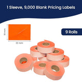 Perco Price Labels for Garvey 22 - 66 - Fluorescent Red 1 Sleeve / 9 Rolls / 9000 Blank Pricing Labels