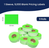 Perco Price Labels for Garvey 22 - 66 - Fluorescent Green 1 Sleeve / 9 Rolls / 9000 Blank Pricing Labels