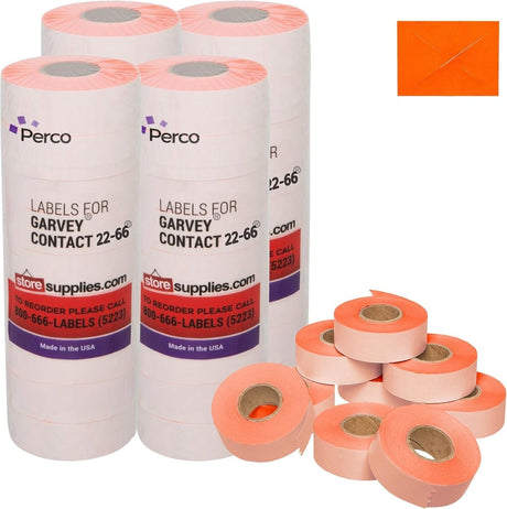 Perco Price Labels for Garvey 22-66 - Fluorescent Red 4 Sleeve / 36 Rolls / 36000 Blank Pricing Labels