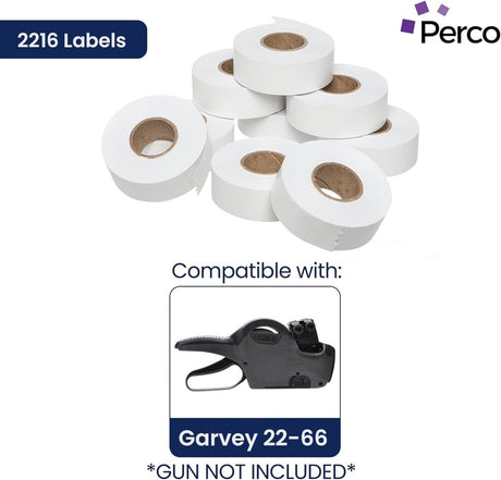 Perco Price Labels for Garvey 22 - 66 - White Case of 10 Sleeves / 90 Rolls / 90000 Blank Pricing Labels