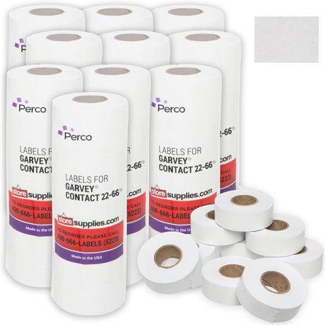 Perco Price Labels for Garvey 22 - 66 - White Case of 10 Sleeves / 90 Rolls / 90000 Blank Pricing Labels