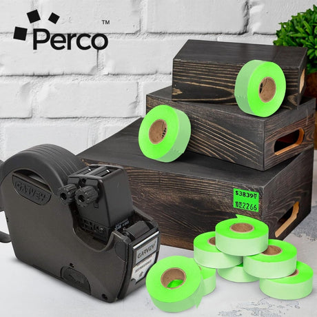 Perco Price Labels for Garvey 22 - 66 - Fluorescent Green 1 Sleeve / 9 Rolls / 9000 Blank Pricing Labels