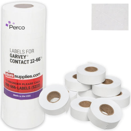 Perco Price Labels for Garvey 22 - 66 - White 1 Sleeve / 9 Rolls / 9000 Blank Pricing Labels