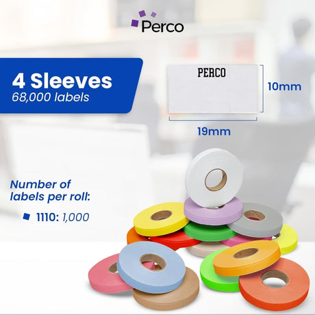 Perco Price Labels for Monarch 1110 - Custom Labels 4 Sleeves / 64 Rolls / 68000 Blank Pricing Labels