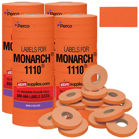 Perco Price Labels for Monarch 1110 - Fluorescent Red 4 Sleeves / 64 Rolls / 68000 Blank Pricing Labels