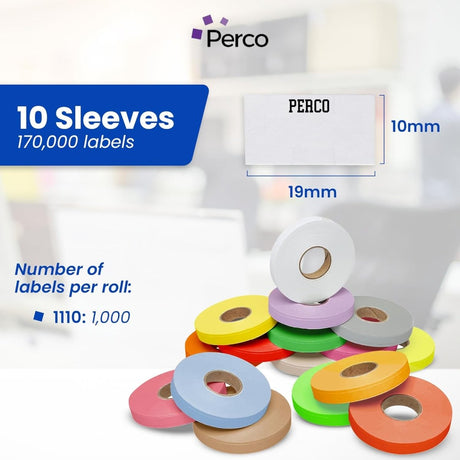 Perco Price Labels for Monarch 1110 - Custom Labels Case of 10 Sleeves / 160 Rolls / 170000 Blank Pricing Labels