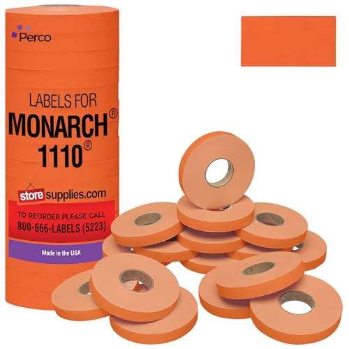 Perco Price Labels for Monarch 1110 - Fluorescent Red 1 Sleeve / 16 Rolls / 17000 Blank Pricing Labels