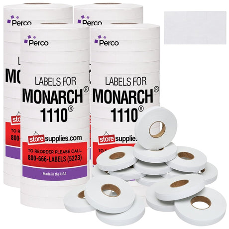Perco Price Labels for Monarch 1110 - White 4 Sleeves / 64 Rolls / 68000 Blank Pricing Labels