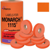 Perco Price Labels for Monarch 1115 - Fluorescent Red 1 Sleeve / 10 Rolls / 15000 Blank Pricing Labels