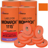 Perco Price Labels for Monarch 1115 - Fluorescent Red Package of 4 Sleeves / 40 Rolls / 60000 Blank Pricing Labels