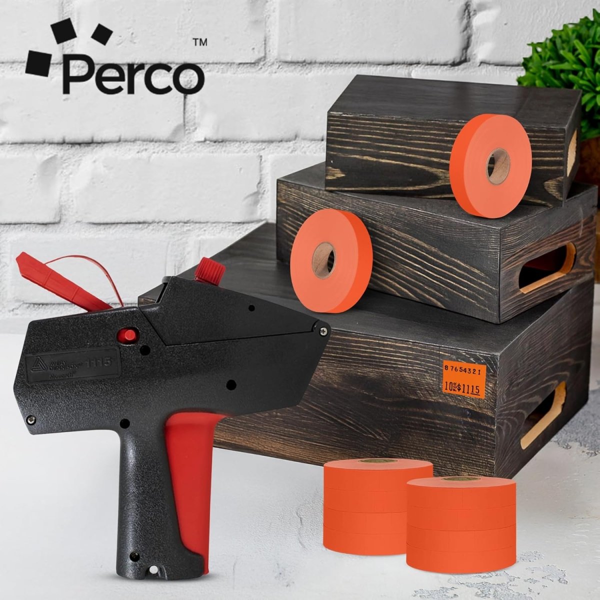 Perco Price Labels for Monarch 1115 - Fluorescent Red Package of 4 Sleeves / 40 Rolls / 60000 Blank Pricing Labels