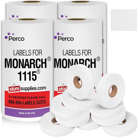 Perco Price Labels for Monarch 1115 - White Package of 4 Sleeves / 40 Rolls / 60000 Blank Pricing Labels