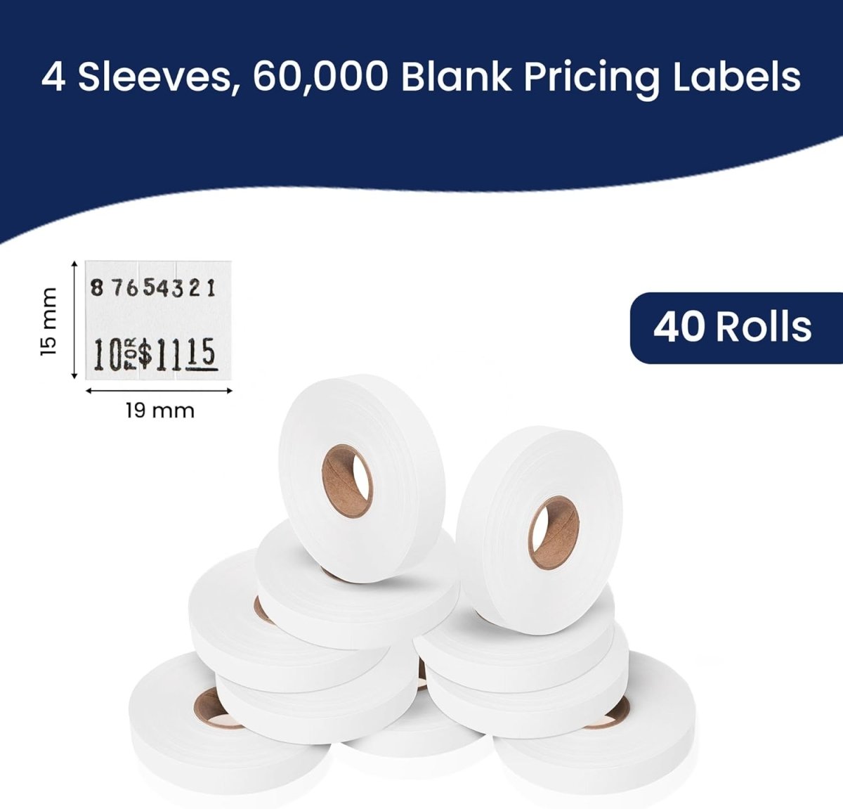Perco Price Labels for Monarch 1115 - White Package of 4 Sleeves / 40 Rolls / 60000 Blank Pricing Labels