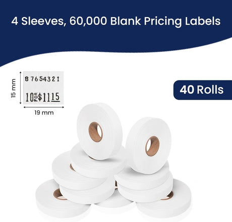 Perco Price Labels for Monarch 1115 - White Package of 4 Sleeves / 40 Rolls / 60000 Blank Pricing Labels