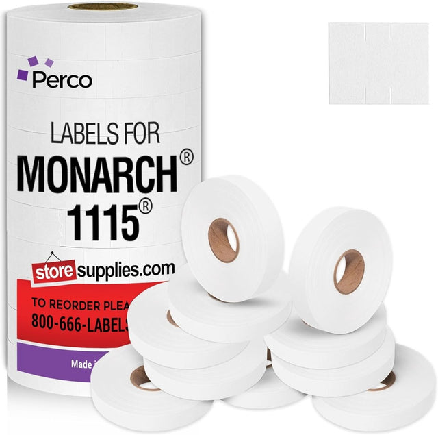 Perco Price Labels for Monarch 1115 - White 1 Sleeve / 10 Rolls / 15000 Blank Pricing Labels