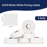 Perco Price Labels for Monarch 1153 - White 1 Sleeve / 6 Rolls / 6000 Blank Pricing Labels