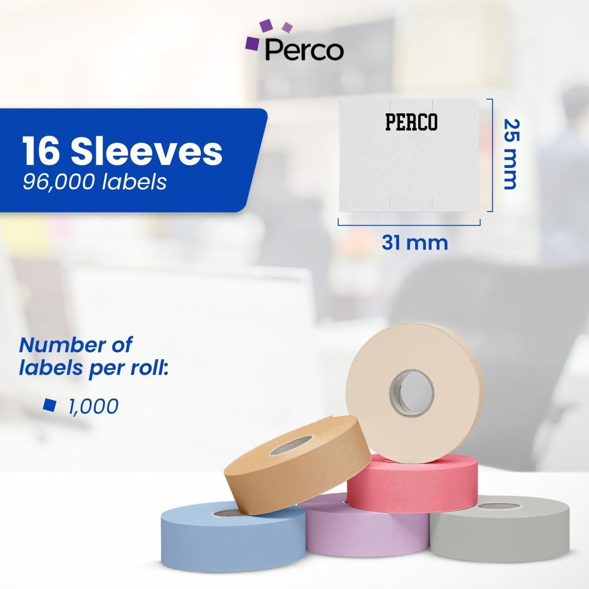 Perco Price Labels for Monarch 1153 - Custom Case of 16 Sleeves / 96 Rolls / 96000 Blank Pricing Labels